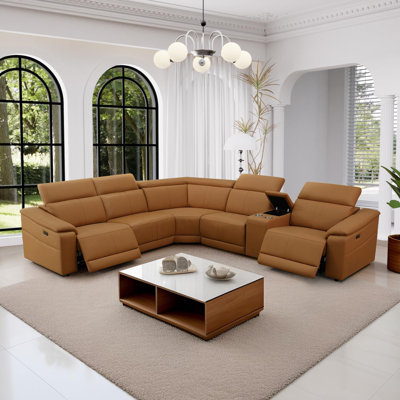Ensemble de canapé inclinable de salon en cuir brun clair 6 pièces
