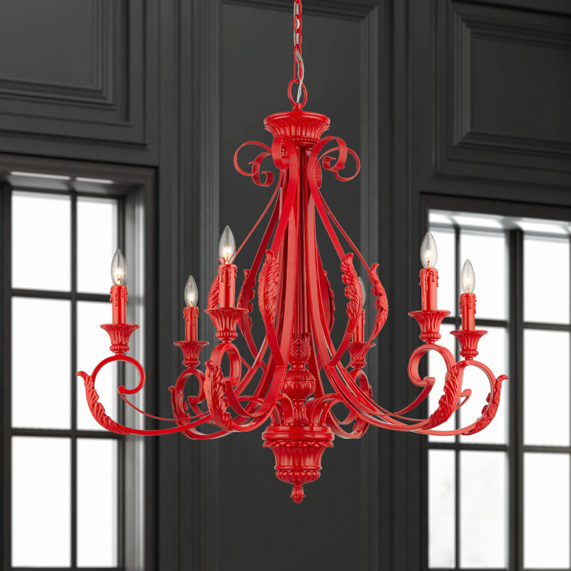 Aminul 6 - Light Dimmable Empire Chandelier, Shiny Red