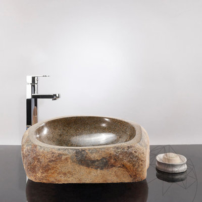 Lavabo de salle de bain vasque circulaire en pierre avec trop-plein Elm Bough
