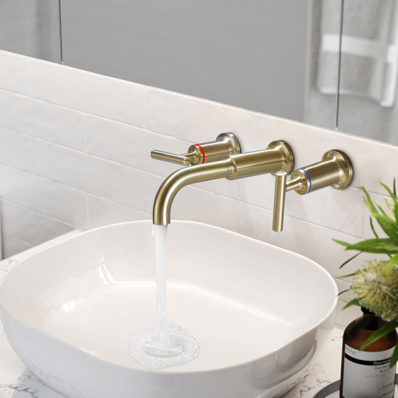 Robinet de salle de bain mural à 3 trous pour lavabo de salle de bain en laiton, Doré