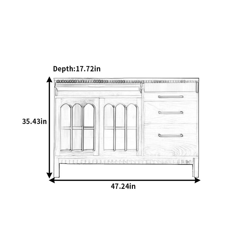 Buffet mural rétro français, H 35,43 po x l 47,24 po x P 17,72 po