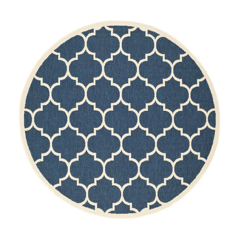 Courtyard Performance Geometric Indoor/Outdoor Area Rug, Runner 2'3" x 12', Beige/Navy