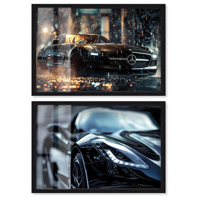 «Golden Glam Car Night Duo Shadowbox Print Glam» par Art Remedy, cadre noir, 45 x 30