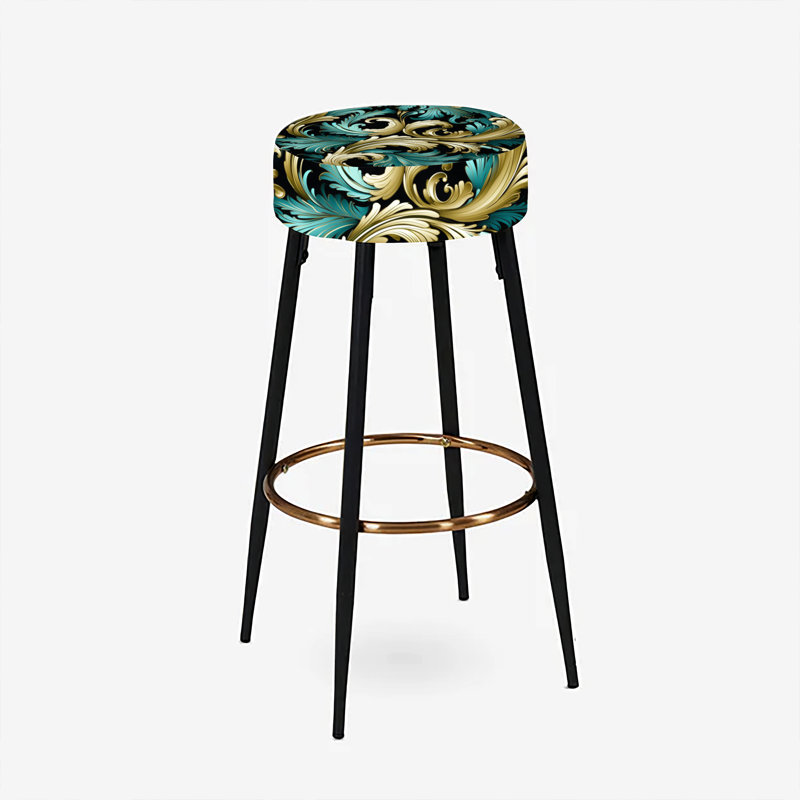 Ensemble de 2 tabourets de bar damassés dorés et verts de luxe