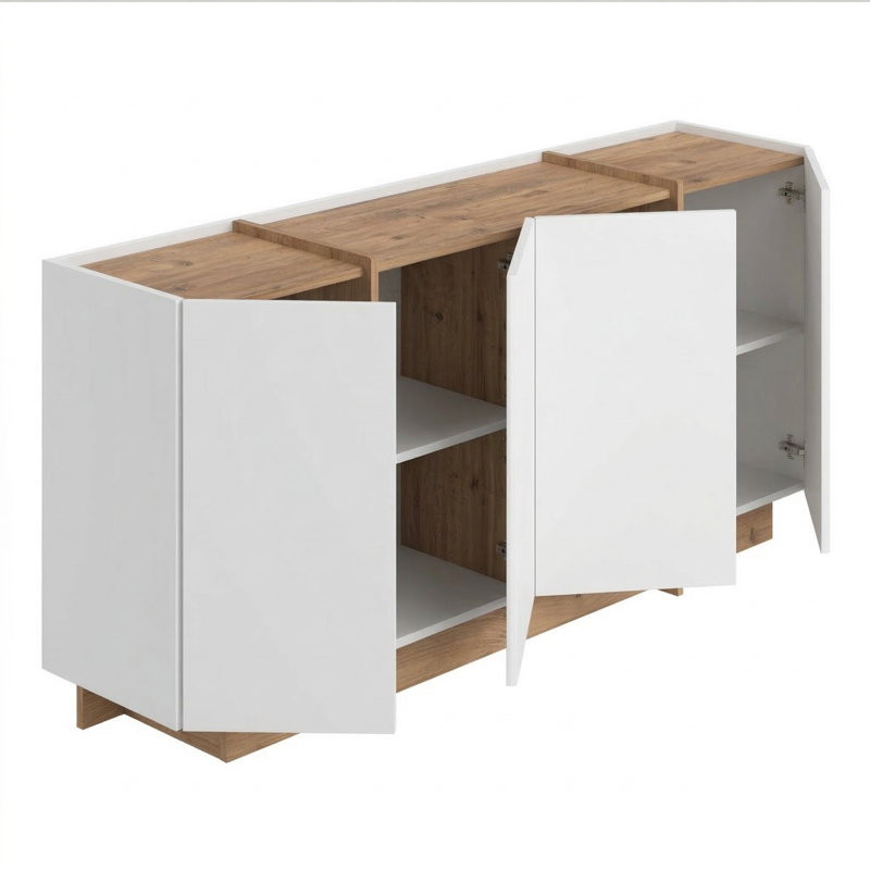 Buffet de 71 po de largeur et console polyvalente Renwick, Blanc, Pin atlantique