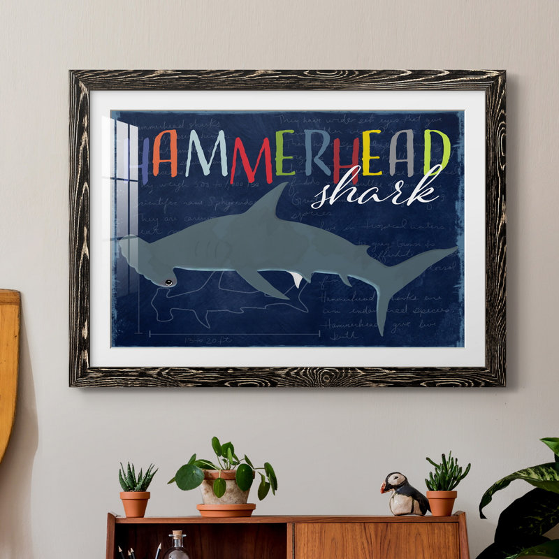 " Hammerhead Shark ", 31" H x 44" W x 1" D, Black Framed Paper
