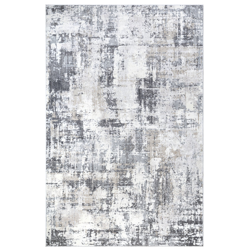 Tapis abstrait en polypropylène gris / ivoire Boivin Journey (7 pi 10 po x 10 pi 10 po)