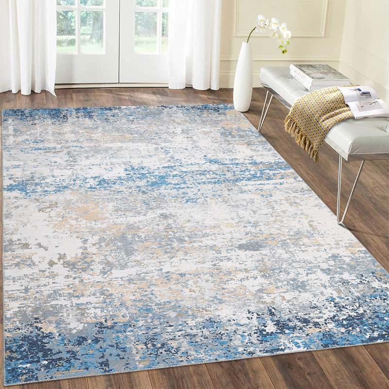 Rectangle Floral Area Rug, Gray blue, 80*150cm