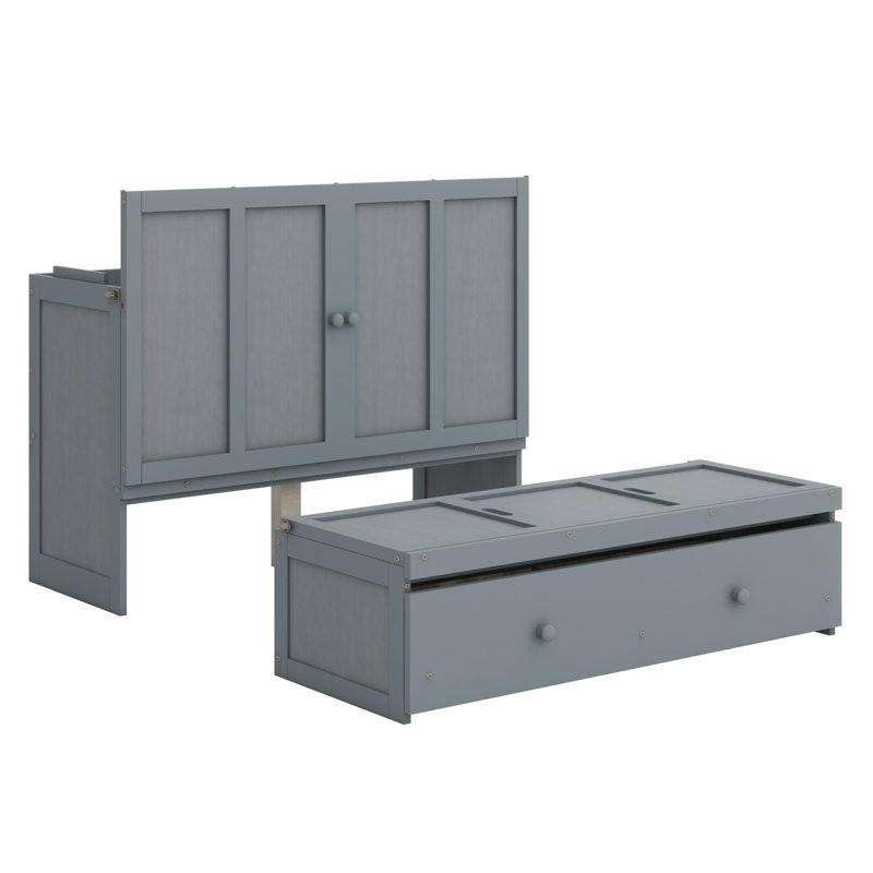 Lit escamotable avec port USB et grand tiroir, Gris, Double