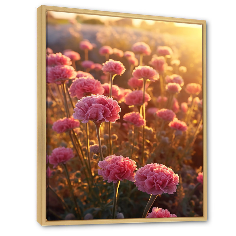 Reproduction d'art sur toile avec œillets roses, H 20 po x l 12 po x P 1 po, Cadre flottant naturel