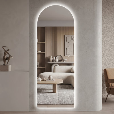 Miroir moderne à DEL complet avec éclairage 3 couleurs à intensité variable, à intensité variable, à fixation murale ou incliné
