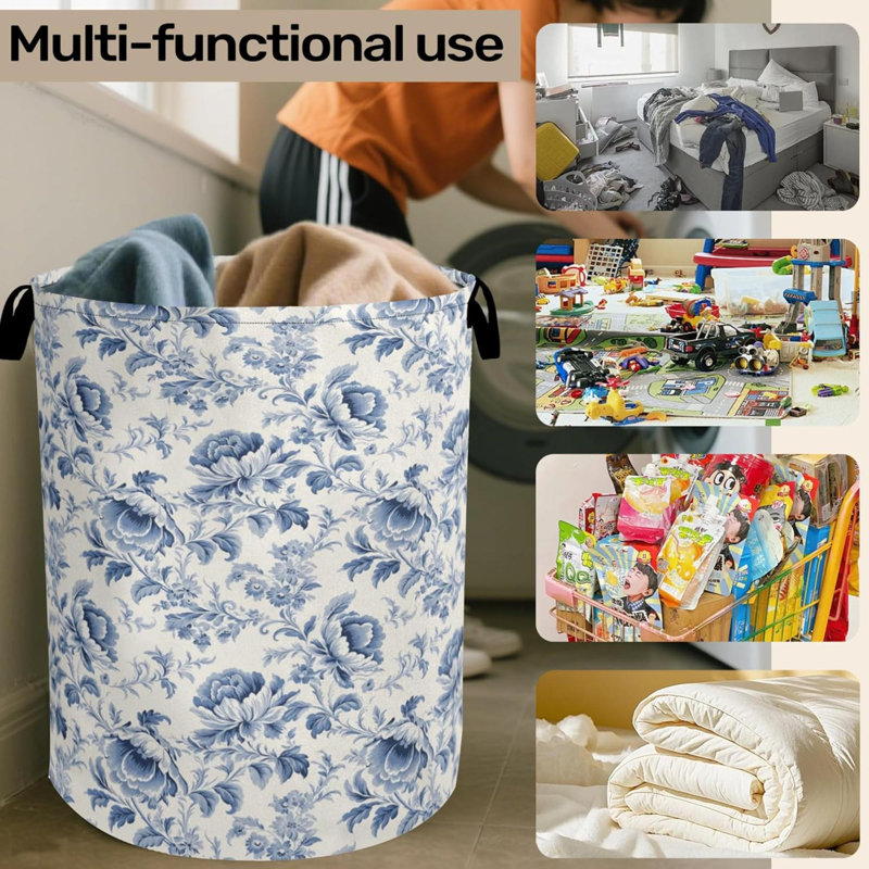 Panier à linge avec poignées - panier pliable pour salle de bain / buanderie / chambre à coucher / dortoir, bac de rangement en tissu lavable