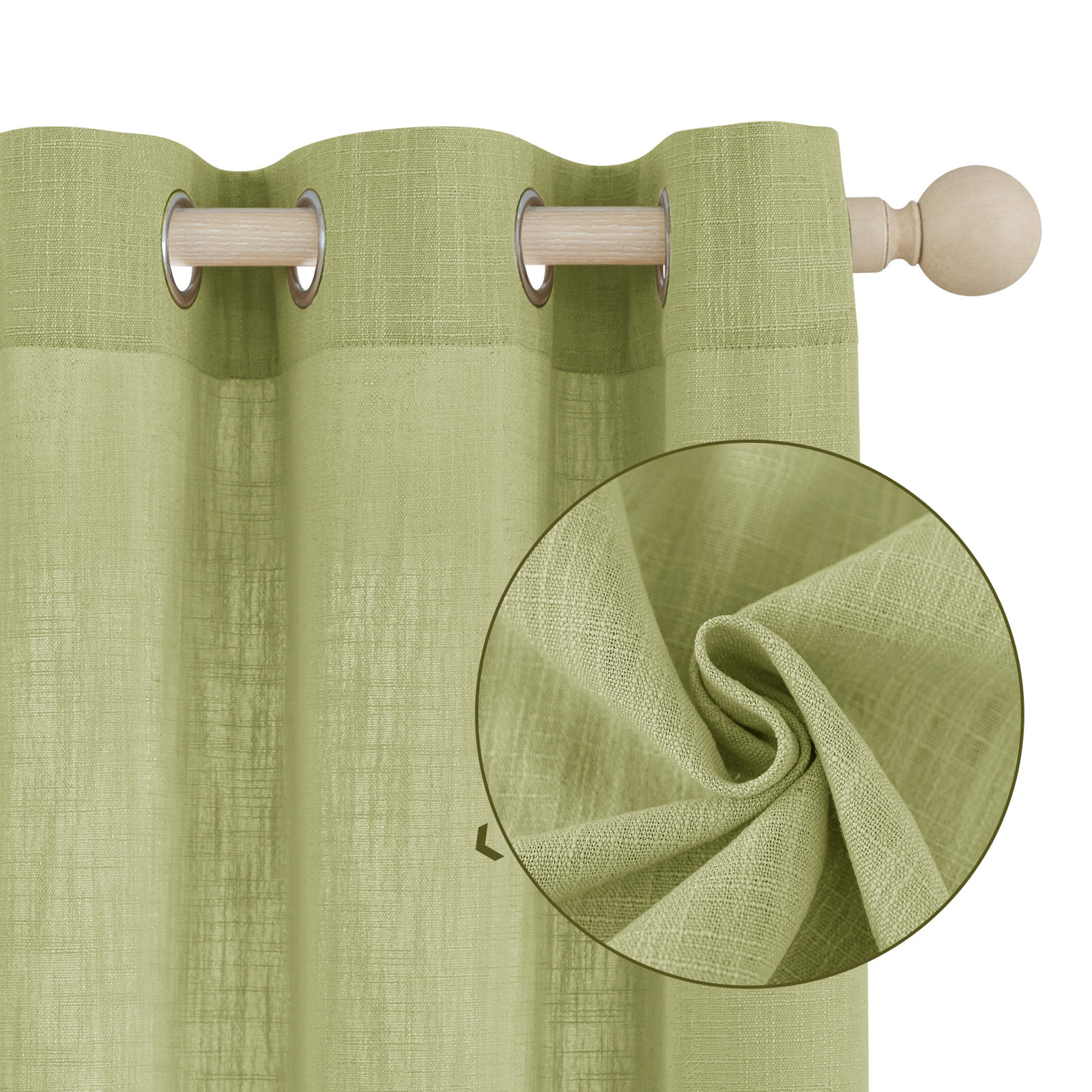 Kambi Semi-Sheer Linen Blend Curtain Set, Sage, 52" W x 63" L
