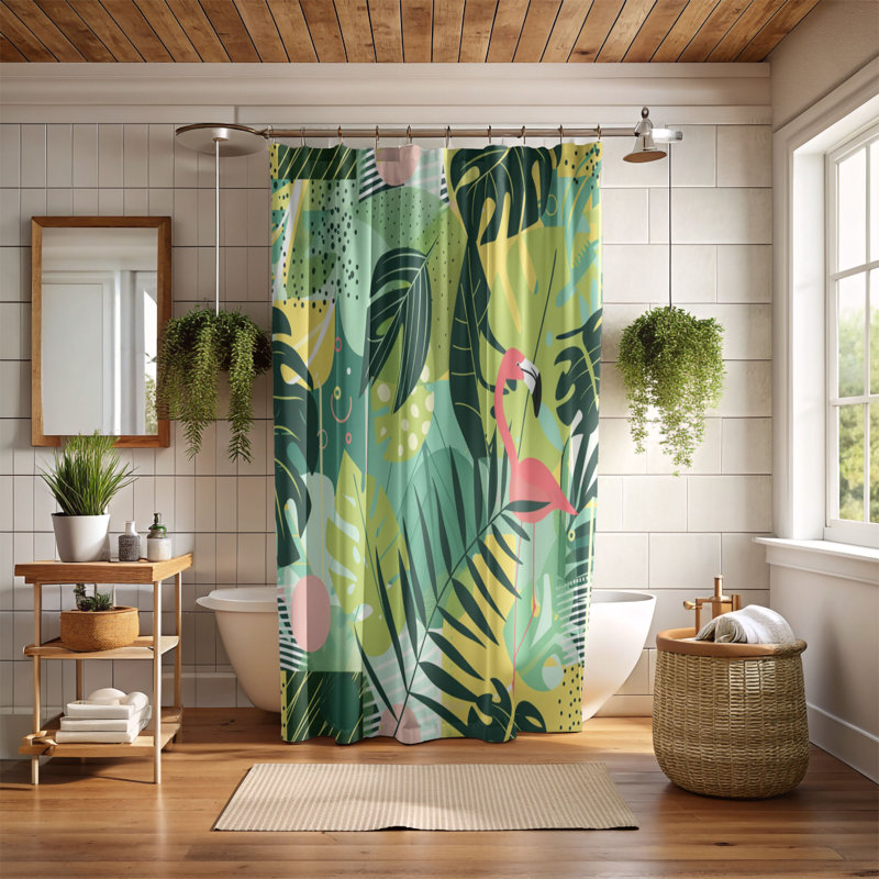 Tropic Leaves - Rideau de douche Premium, H 74 po x l 71 po, Tropic Leaves 1