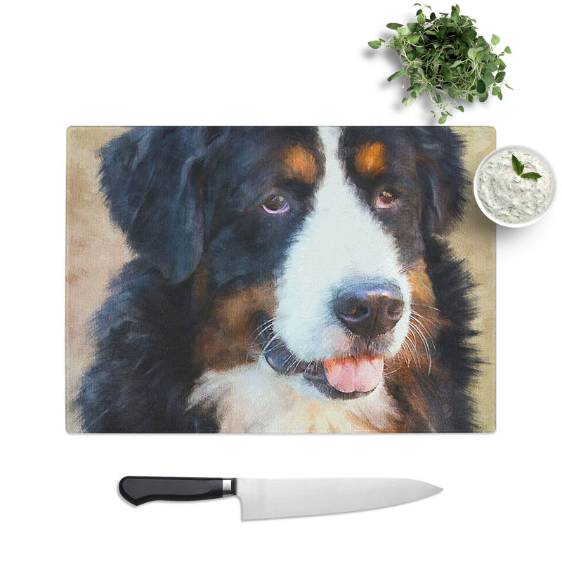 Bermese Mountain Dog Painting Chopping Board, 0.4cm H x 20cm W x 29cm L