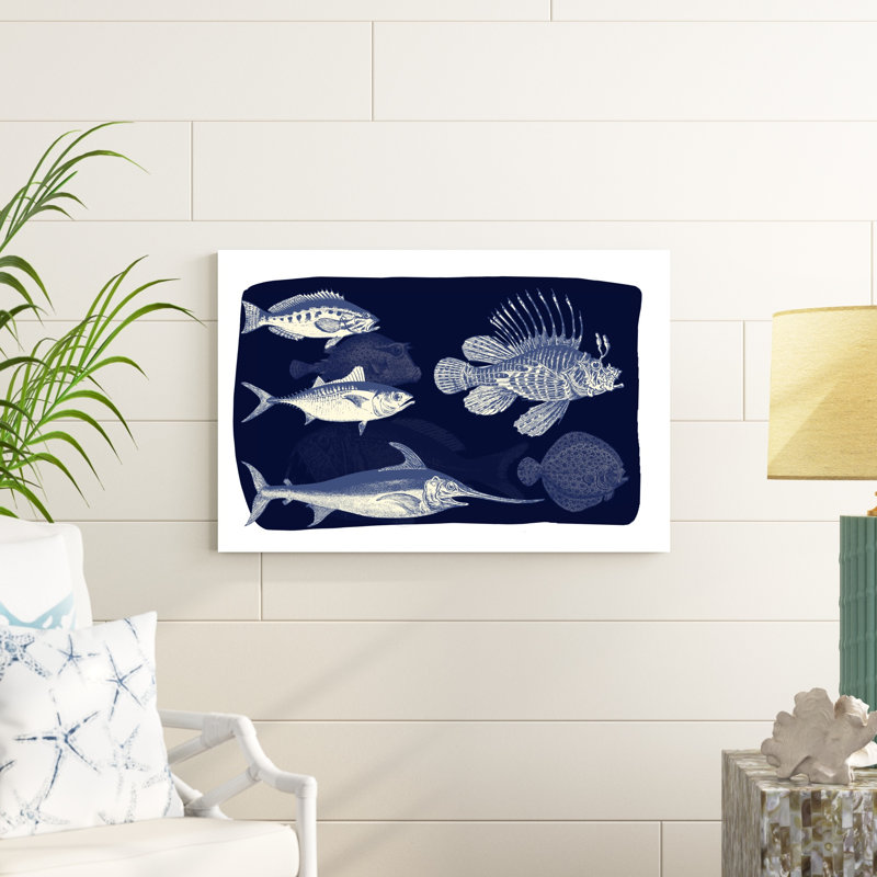 " Fish On Dark Blue ", 24" H x 36" W
