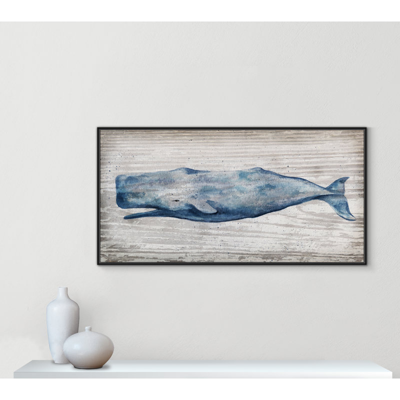 Baleine bleue Brannen - reproduction de cadre photo, H 31,5 po x l 61,5 po, Toile avec cadre flottant, Noir
