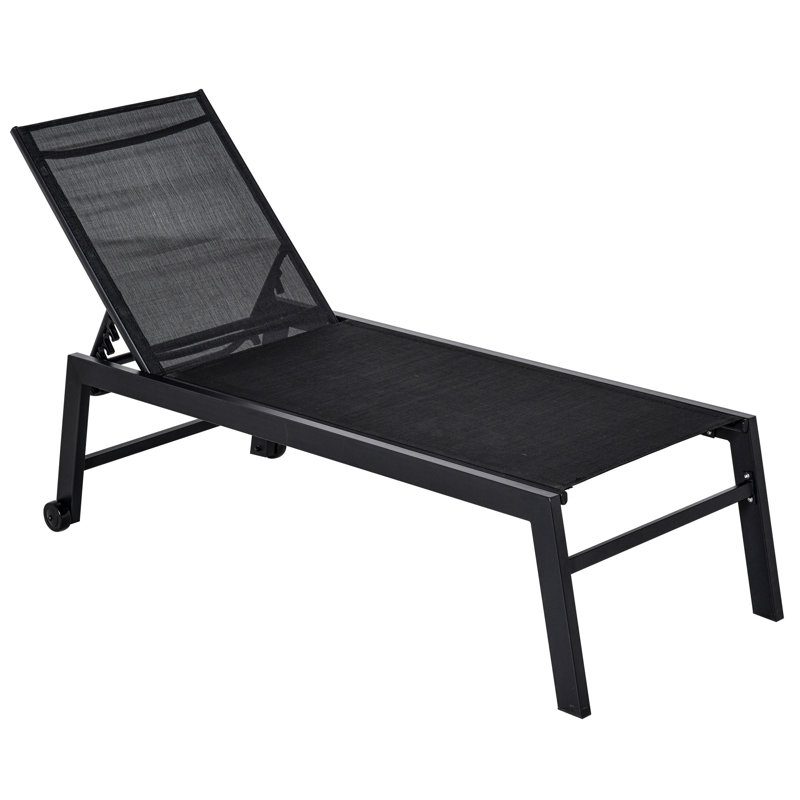 Chaise longue d'extérieur Outsunny, chaise longue avec dossier inclinable à 5 positions et 2 roulettes pour la piscine, la plage et la pelouse