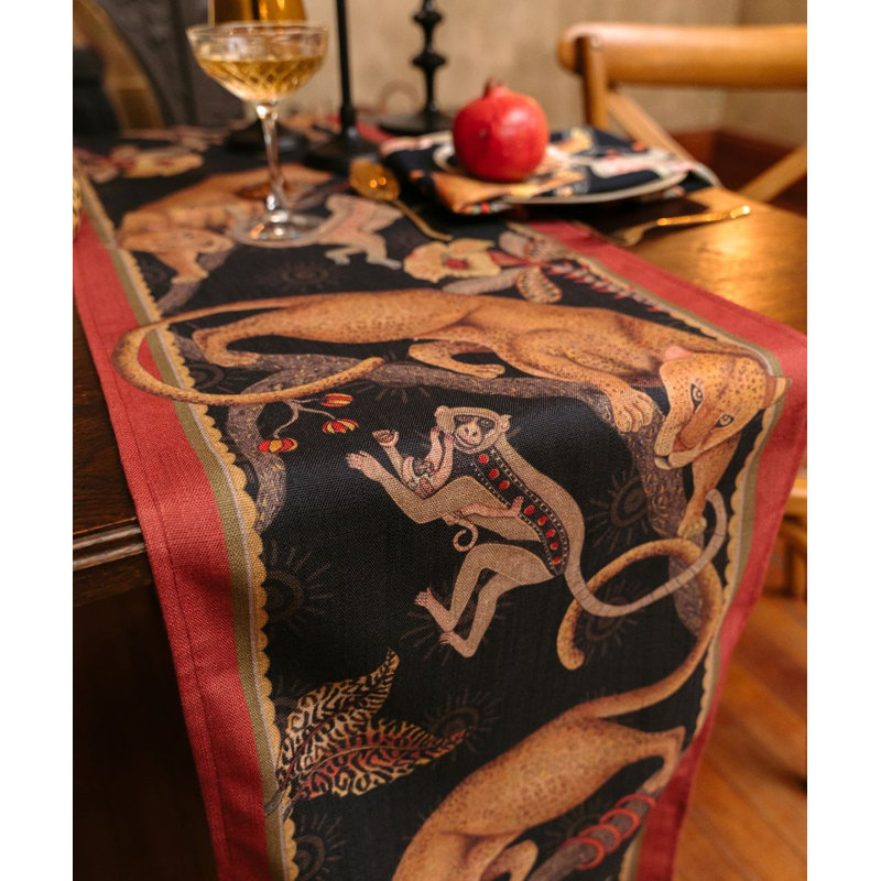 Monkey Tales Table Runner - Linen, 94" L, Night