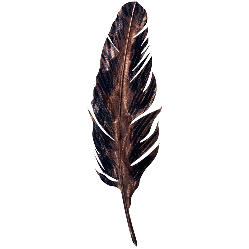 Meyerdirk Art, art mural plume en acier contemporain - cuivre vieilli, Cuivre, H 24 po x l 7 po x P 0,25 po