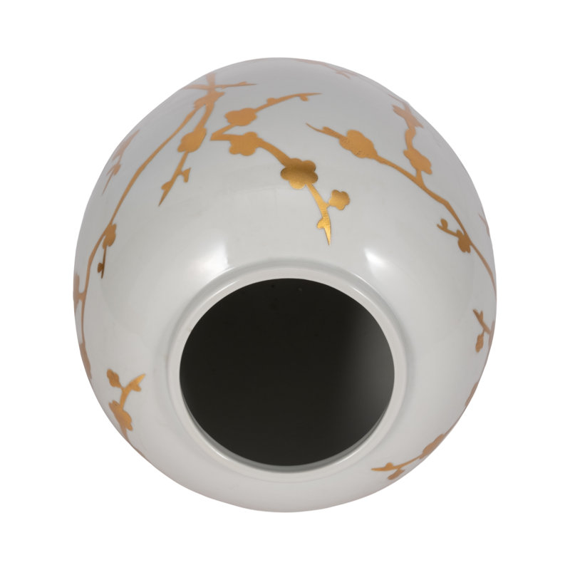 10" Gold Branches Vase, White
