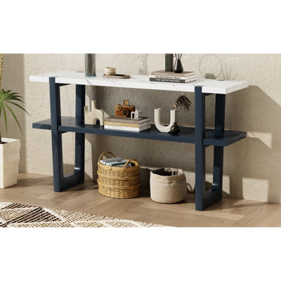 Console élégante, plateau à effet marbre pour le décor du salon rétro et options de rangement