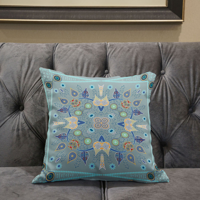 Floral Outdoor Reversible Throw Pillow, 20" x 20", Gray/Blue/Yellow