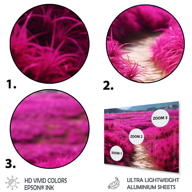 Fushia Blooming Abstraction II - Floral Print on Metal, 12" H x 20" W x 1" D