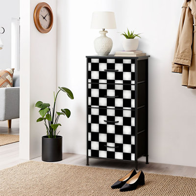 Dresser for Bedroom Dresser for Closet Black White Checkerboard Dressers & Chests of Drawers Fabric Closet Organizers and Storage with 4 Drawers Storage Bins