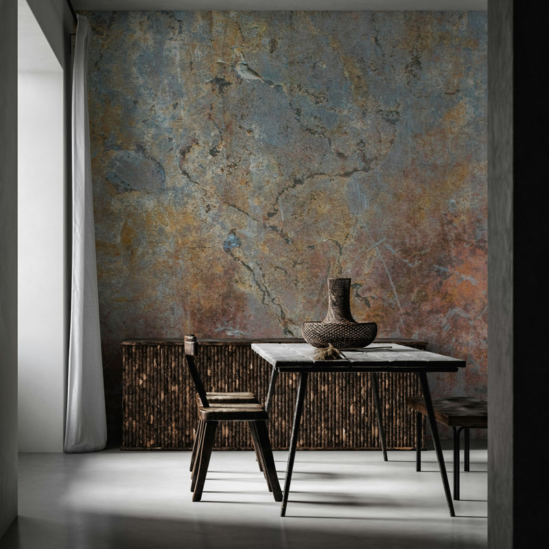 Rust Blue Weathered Plaster Texture Wallpaper, 75" L x 112" W