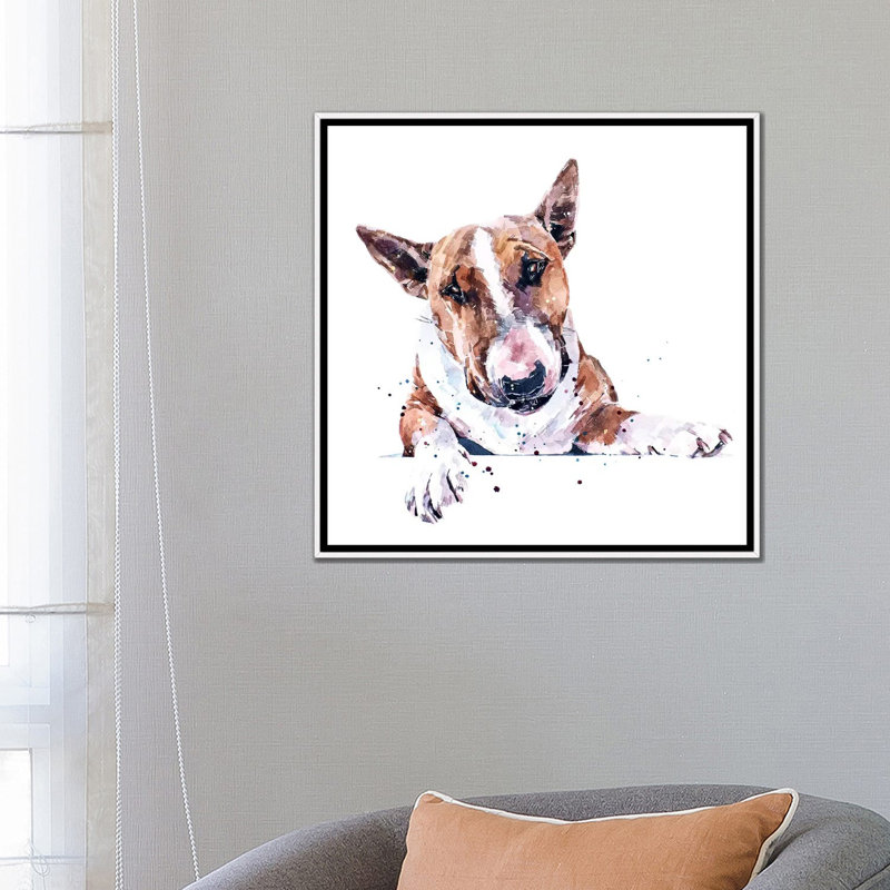 Bull terrier par Edwatercolours-impression, Pas de tapis, H 26 po x l 26 po x P 1,5 po, Toile blanche encadrée