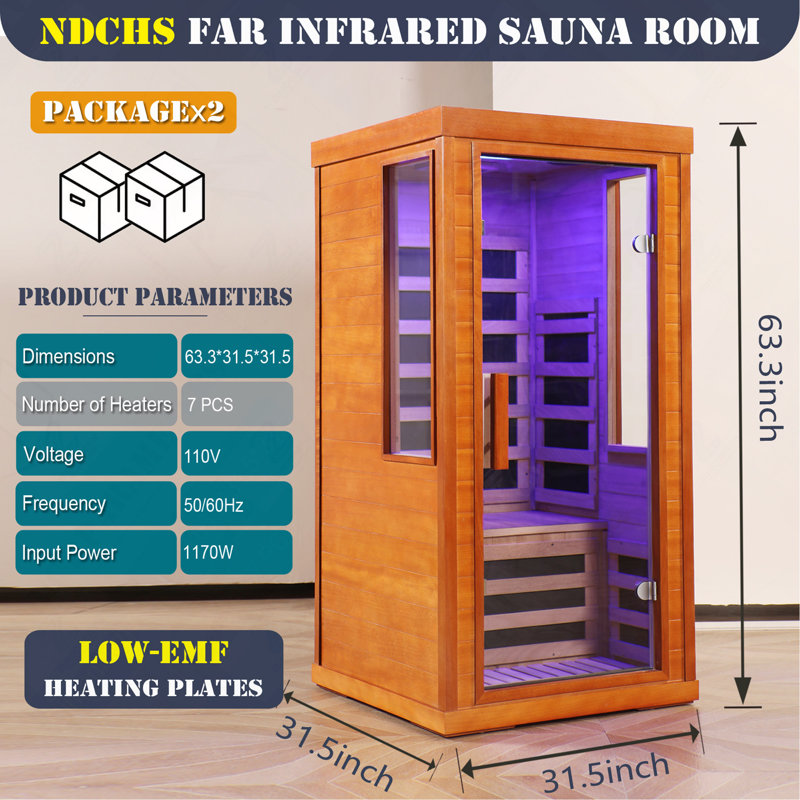 1-Person Indoor Far-Infrared Wooden Sauna Room