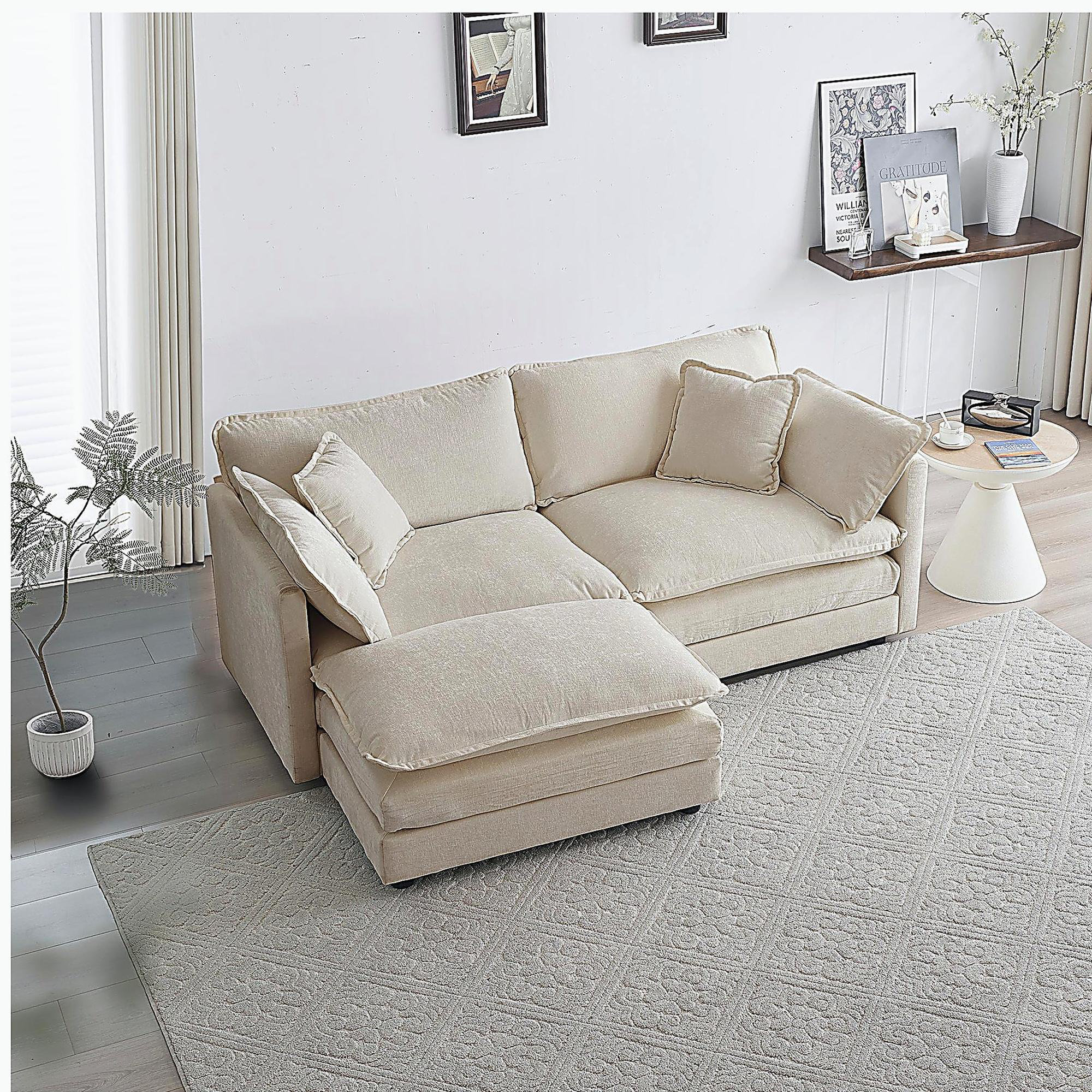 Latitude Run® Chenille Two-Seater Sofa with 1 Footrest, 2 Seater L ...