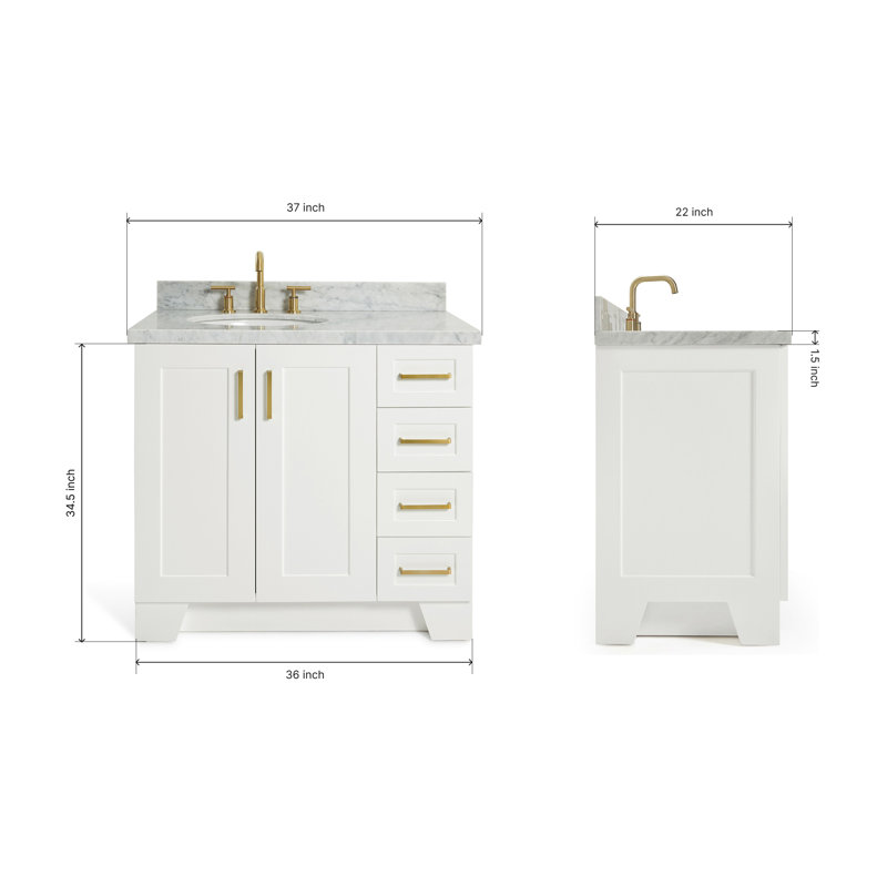 ARIEL TAYLOR 37 IN LEFT OFFSET RECTANGLE SINK VANITY, Oval, Left , White