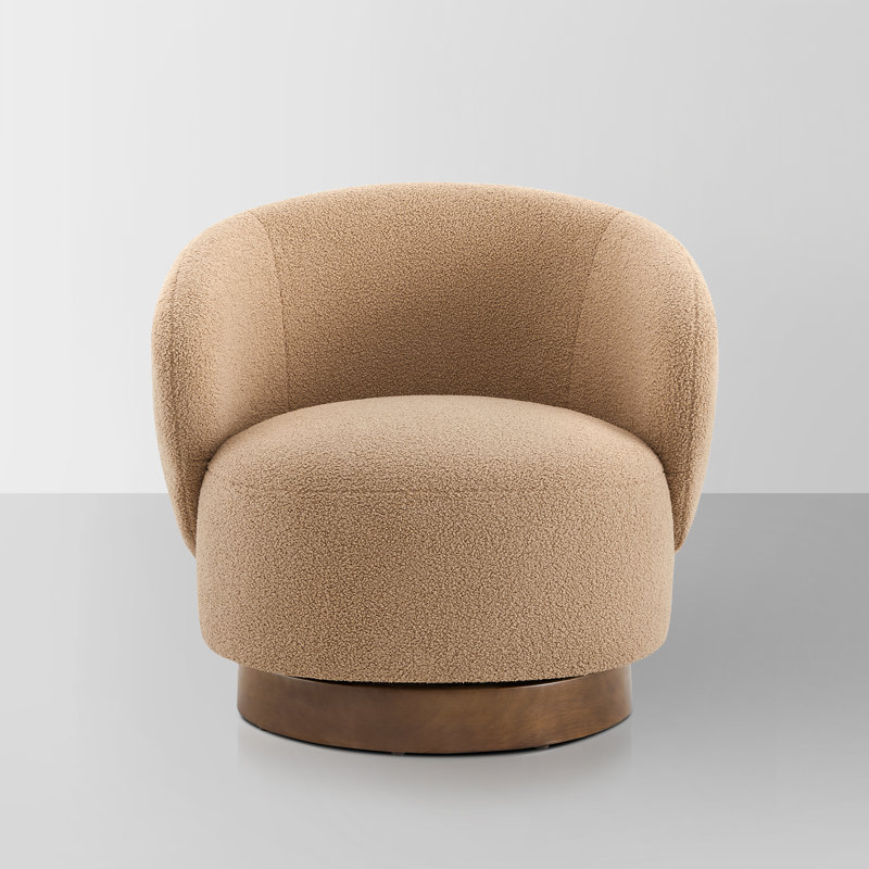 Modern Swivel Barrel Chairs With Wood Base, Camel