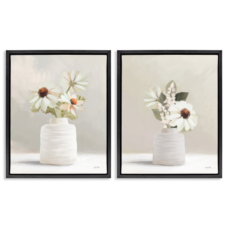 Ensemble de 2 vases flottants encadrés simplement élégants par House Fenway, H 31 po x l 25 po, Cadre flottant noir de jais