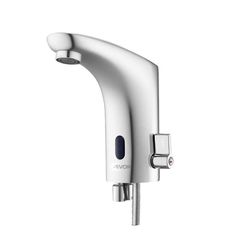 Touchless Bathroom Sink Faucet, Automatic Motion Sensor Restroom Toilet Faucet, Handsfree Adjustable Cold Hot Single Handle Water Mixer Battery Operated For 9/16 In Pipe,Chrome Plated Silver