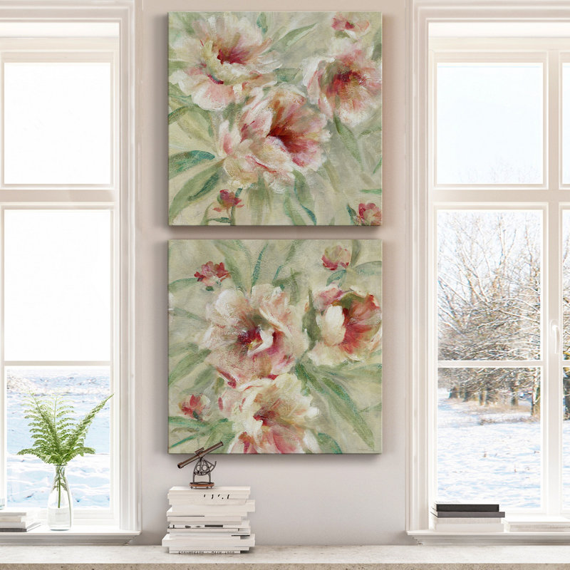 Peony Garden I - 2 pièces, reproduction d'art sur toile tendue, H 40 po x l 80 po x P 1 po