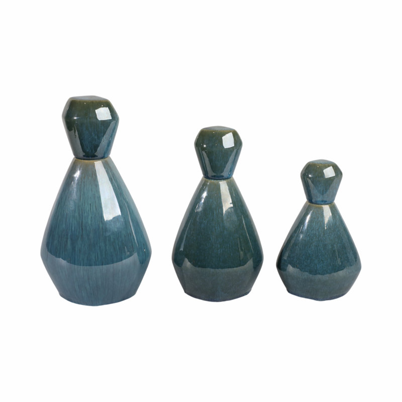 Élégants vases à fleurs en céramique à facettes en forme de bouteille pour la décoration intérieure, Bleu