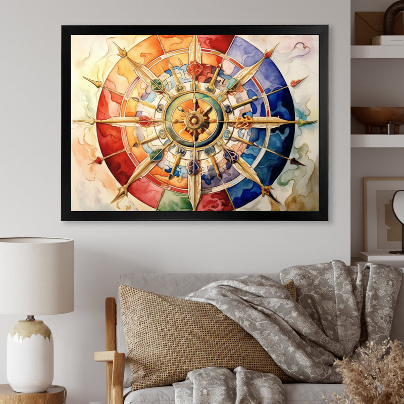 La roue religieuse du dharma sur toile, H 24 po x l 32 po x P 1 po, Cadre photo noir