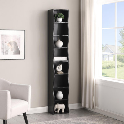 Bibliothèque ultra-mince à 8 couches réglables avec une bordure ondulée, qui est plus agréable esthétiquement, convient aux bibliothèques hautes et étroites, d'exposition et multifonctionnelles dans les bureaux à domicile