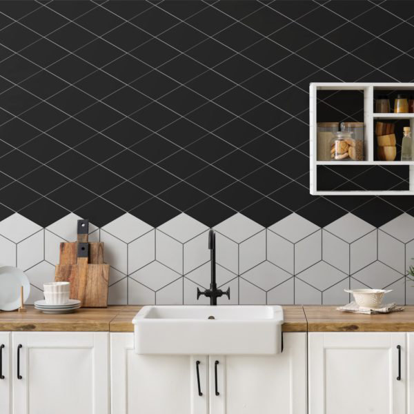 Motion 7.5×13 Harlequin Matte Black Porcelain Tile, Black