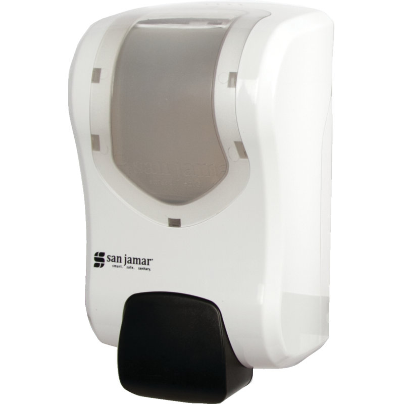Distributeur de savon, 4.50" H x 4.50" W x 4.50" D, Transparent/blanc