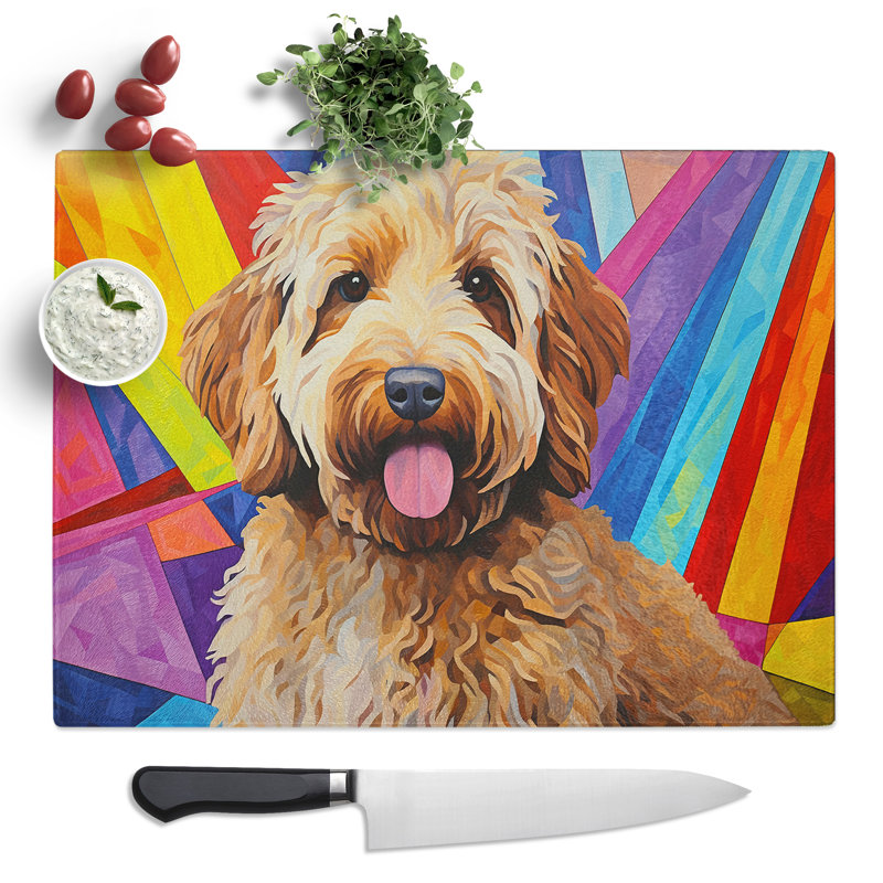 Labradoodle Geometric No.2  Glass Chopping Board