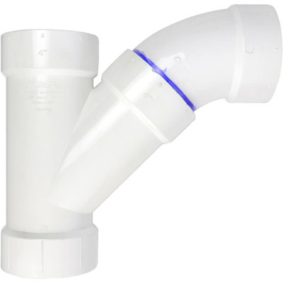 3 in. PVC DWV 2-Piece Combination Wye & 1/8 Bend 45° Elbow Hub, White PVC Drain, Waste & Vent Fitting, (10 Pack)