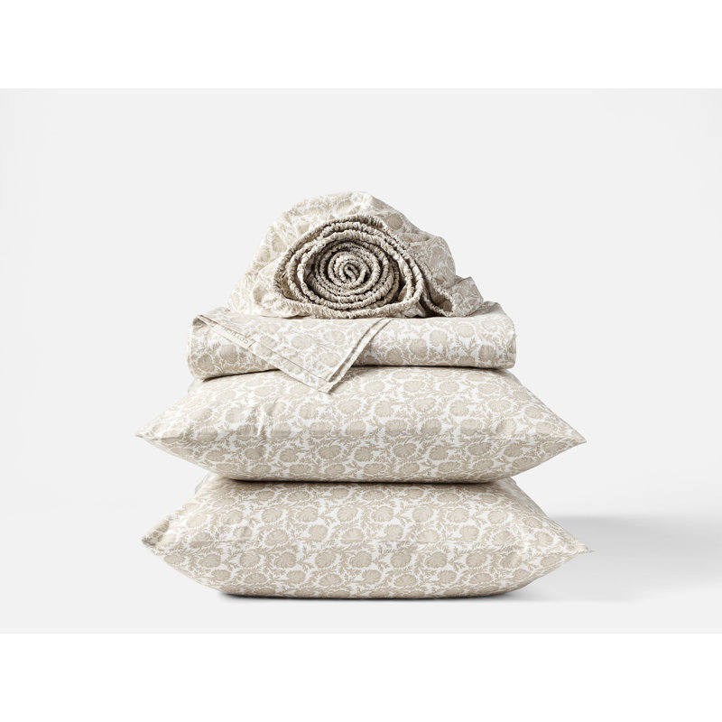 Organic Print Percale Floral Sheet Set, Queen, Shell Robles