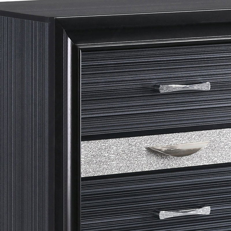 Black 3-Drawer Nightstand, Black