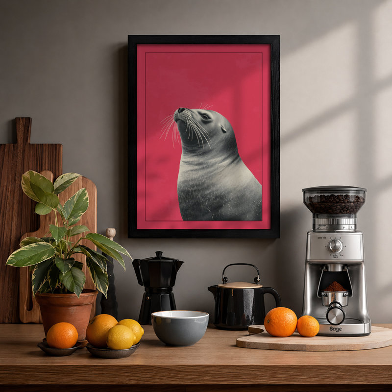 Seal in Pink Modern - Framed Print, Black, A3 - 42.0 x 29.7 cm