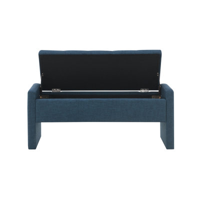 Modern Navy Blue Upholstered Storage Bench with Internal Compartment, 47.25" W Bed End Seat
