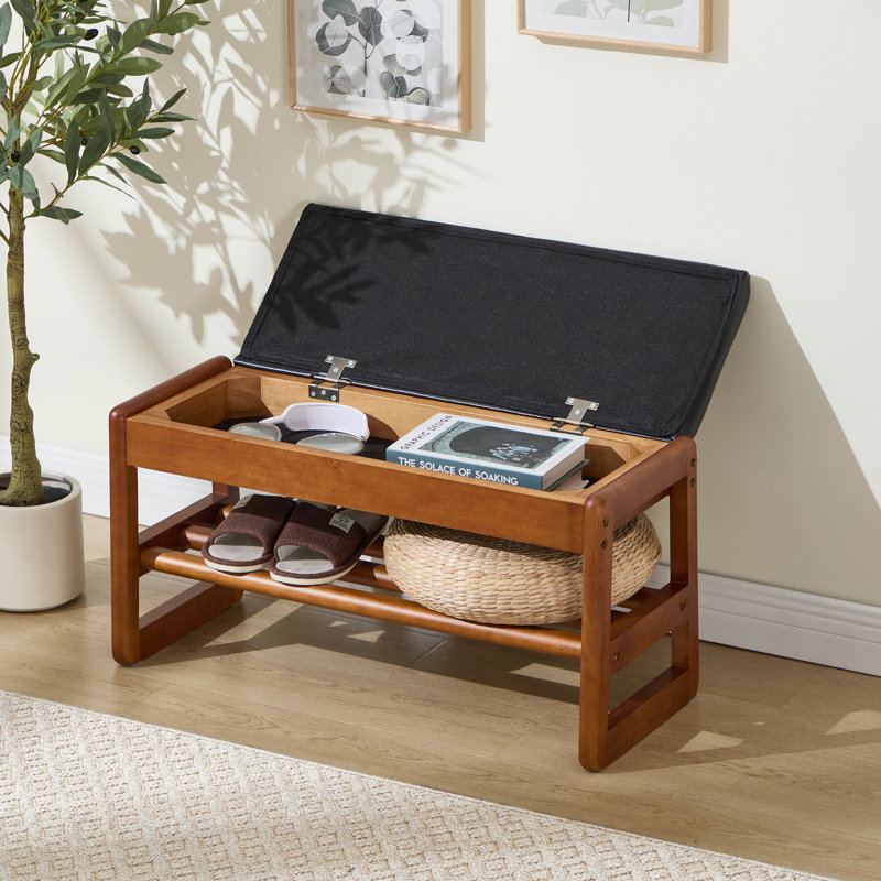 Entryway Shoe Organizer Bench with Open Storage, BLACK